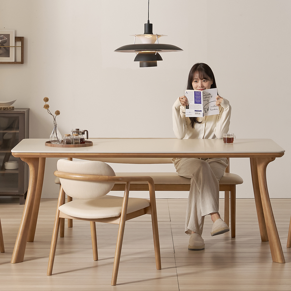 앤틀러스 하모니 식탁테이블 6인용 고무나무 원목 포세린 세라믹 2000