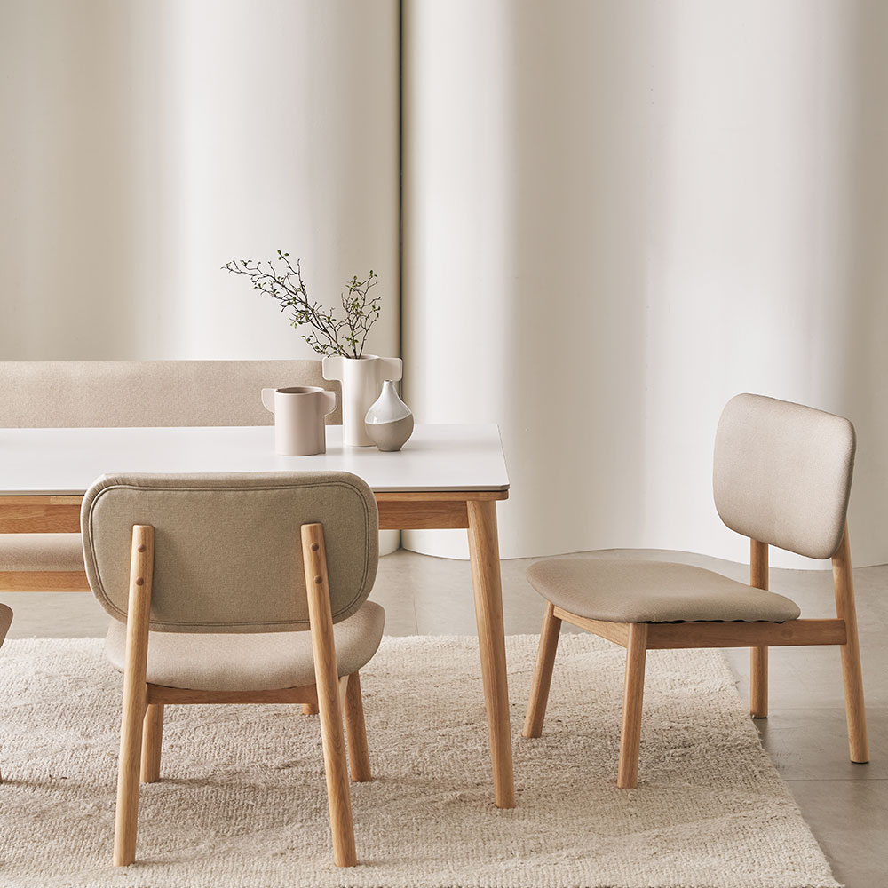 장인가구 칸토르모노 SE0 원목 포세린 세라믹 4인 6인 낮은식탁 세트 식탁+의자3+등받이벤치1, 1600mm, 세라믹식탁 마블화이트 - 상세 이미지 5