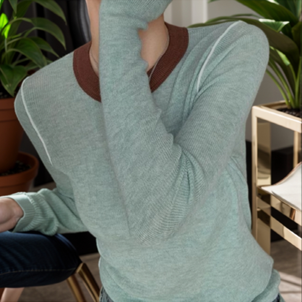 민트색니트 슬림 골지 레이어드 라운드 가을 니트