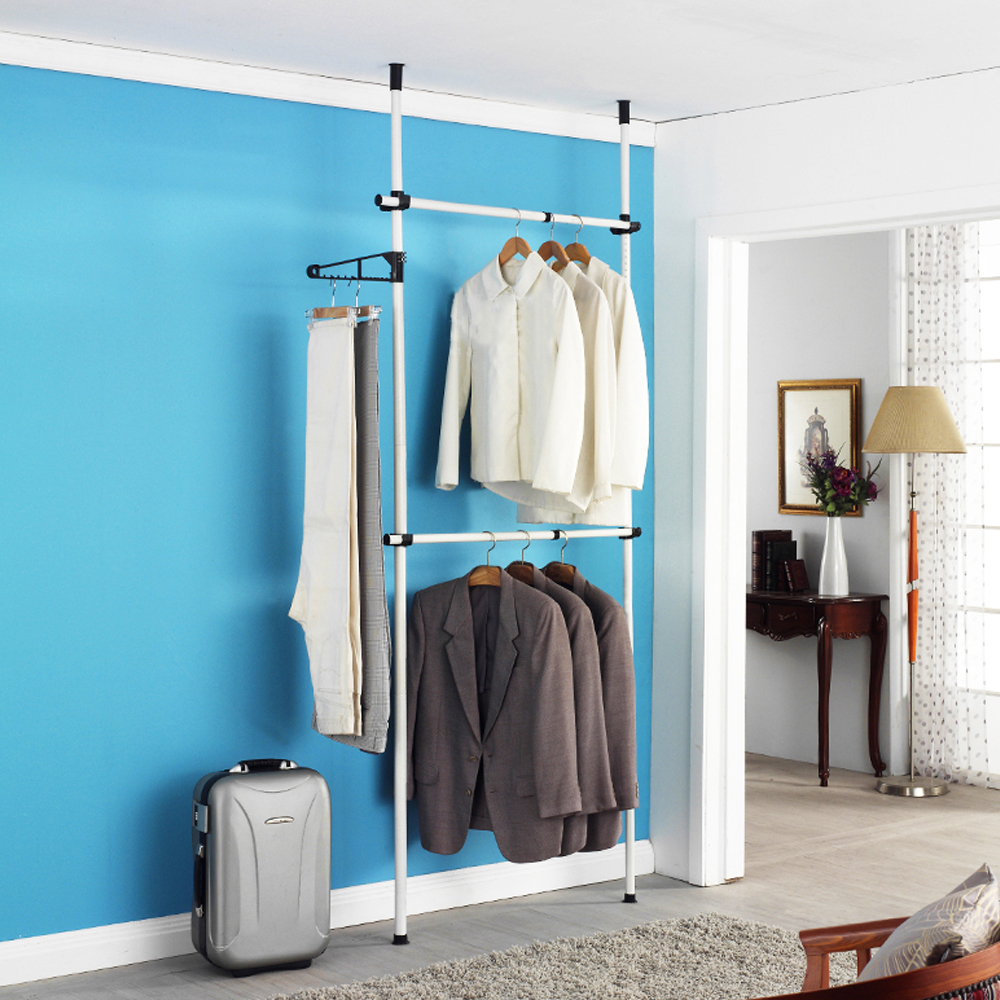 고정식 천장 고정행거 기둥식 옷걸이 천정 천장형 행거 2단