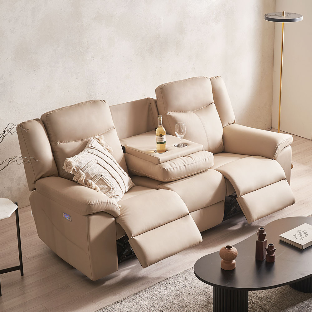 장인가구 코모아 가죽 3인용 전동 리클라이너 소파 컵홀더형