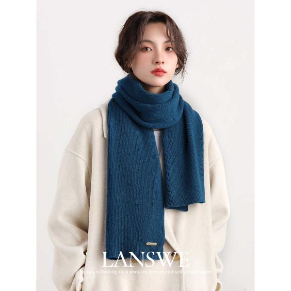 니트 머플러 여성 목도리 패션 쁘띠 랑사 우품 100 순모 여 겨울 방지 큐빅 블루 고급감 넥워머 선물세트 : 애드렛쿠쉐