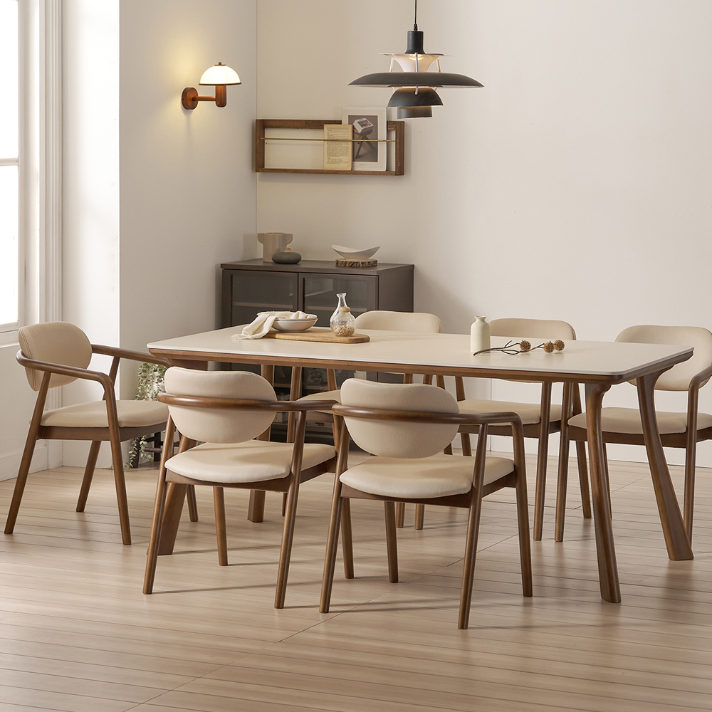 하모니 6인용 원목 포세린 세라믹 식탁 세트 식탁+의자6, 2000mm, 월넛