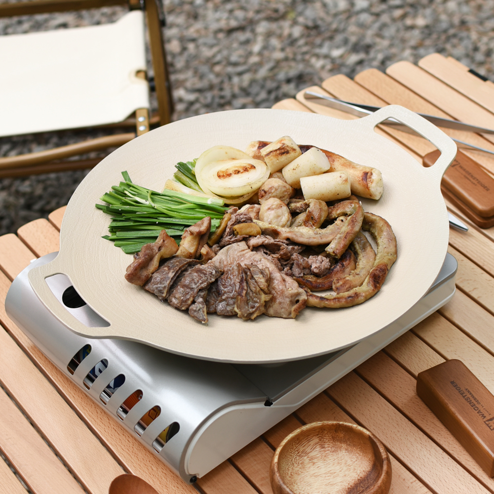 바겐슈타이거 인덕션 사용가능 세라믹 코팅 아이보리 그리들 36cm 캠핑 불판 그릴 바베큐