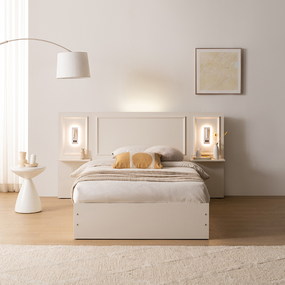 이노센트 블루밍 LED 호텔 수납 침대 프레임 SS(슈퍼싱글), 아이보리