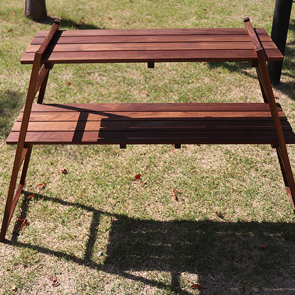 캠핑 우드쉘프 월넛 2단 대형테이블 선반 원목수납장