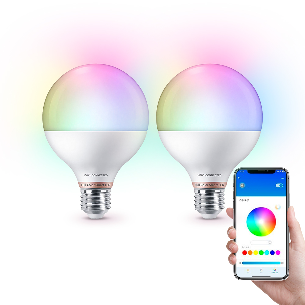 위즈 컬러 앰비언스 LED 스마트전구 볼전구 E26소켓 LED 조명 11W, RGB, 2개 - 메인 이미지