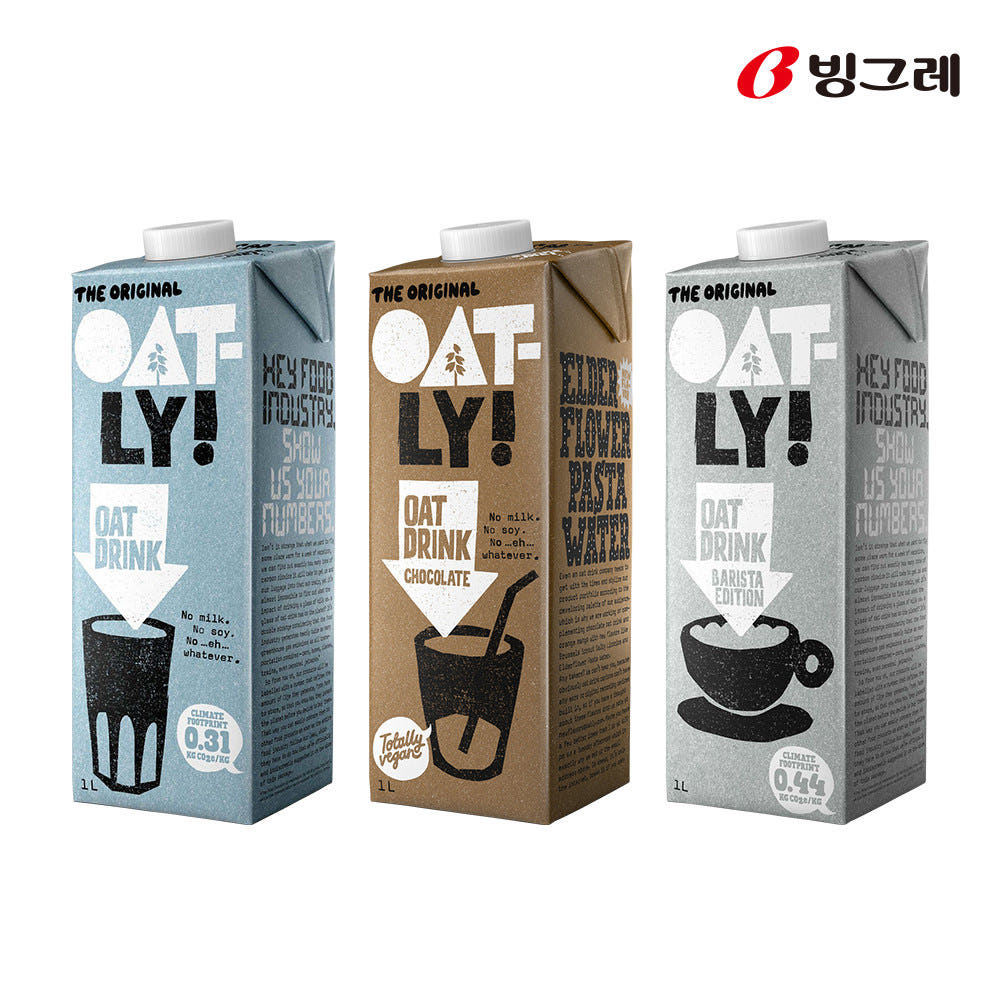 [소비기한 임박] 빙그레 오틀리 귀리우유 오트밀크 바리스타+오리지널+초코 각 1L 총 3개