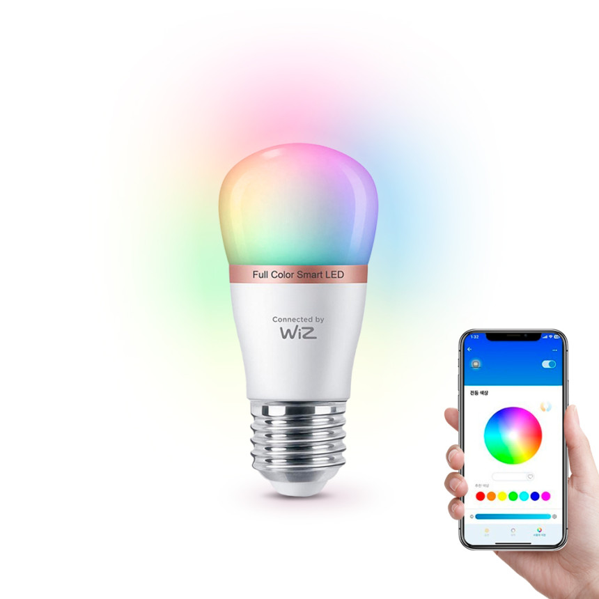 필립스 위즈 미니 LED 스마트전구 Matter E26소켓 4.9W, 컬러, 1개