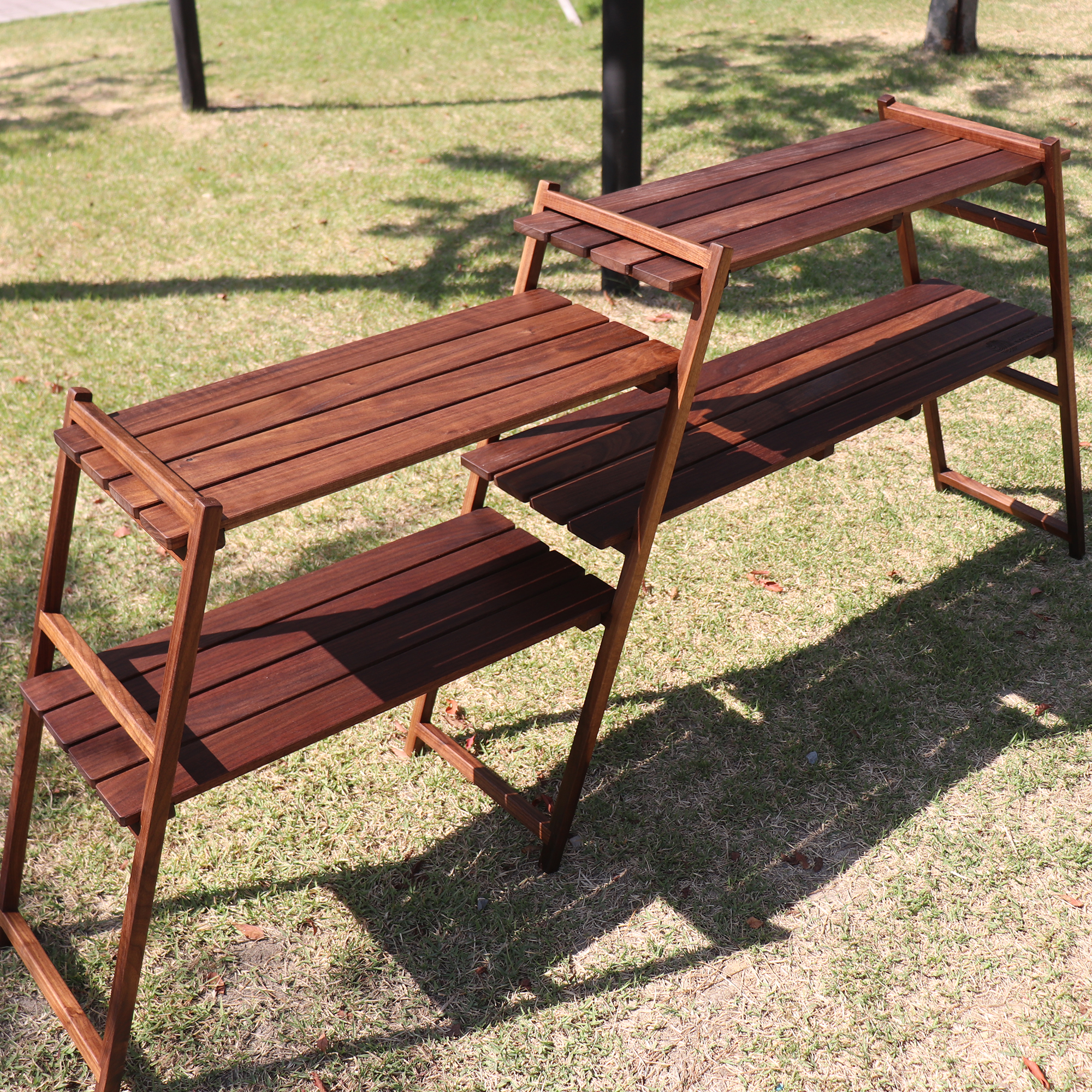 캠핑 우드 쉘프 월넛 4단 조립식 선반 원목 수납 테이블