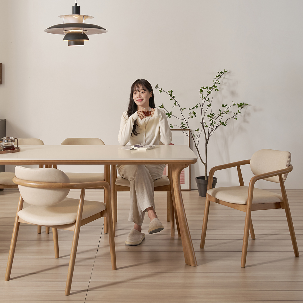 하모니 6인용 원목 포세린 세라믹 식탁 세트 식탁+의자6, 1800mm, 쿠키