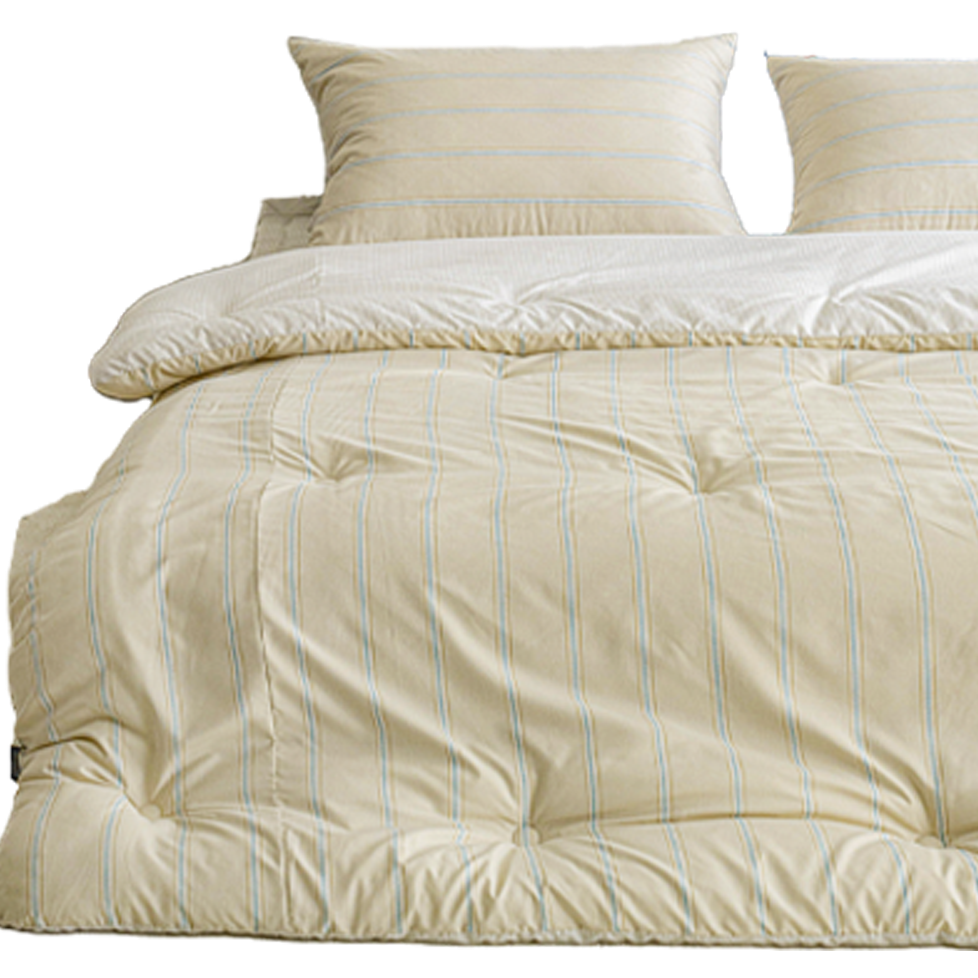 기숙사 이불 신학기 스트라이프 알러지방지 차렵이불 패드 베개 커버 세트 베이지, SS(슈퍼싱글)