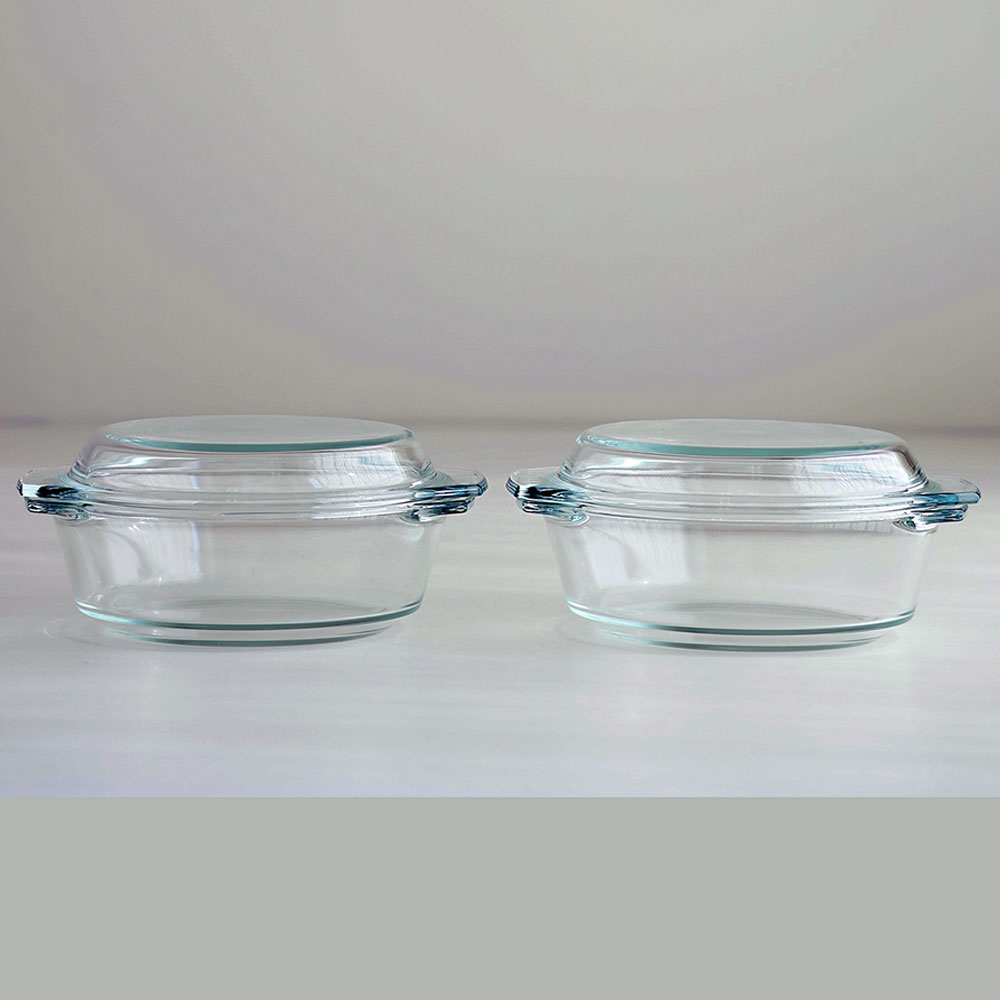 비시몬 내열유리 전자렌지 용기 2P세트 찜기 원형 손잡이 뚜껑 계란찜 오븐 그릇 용기