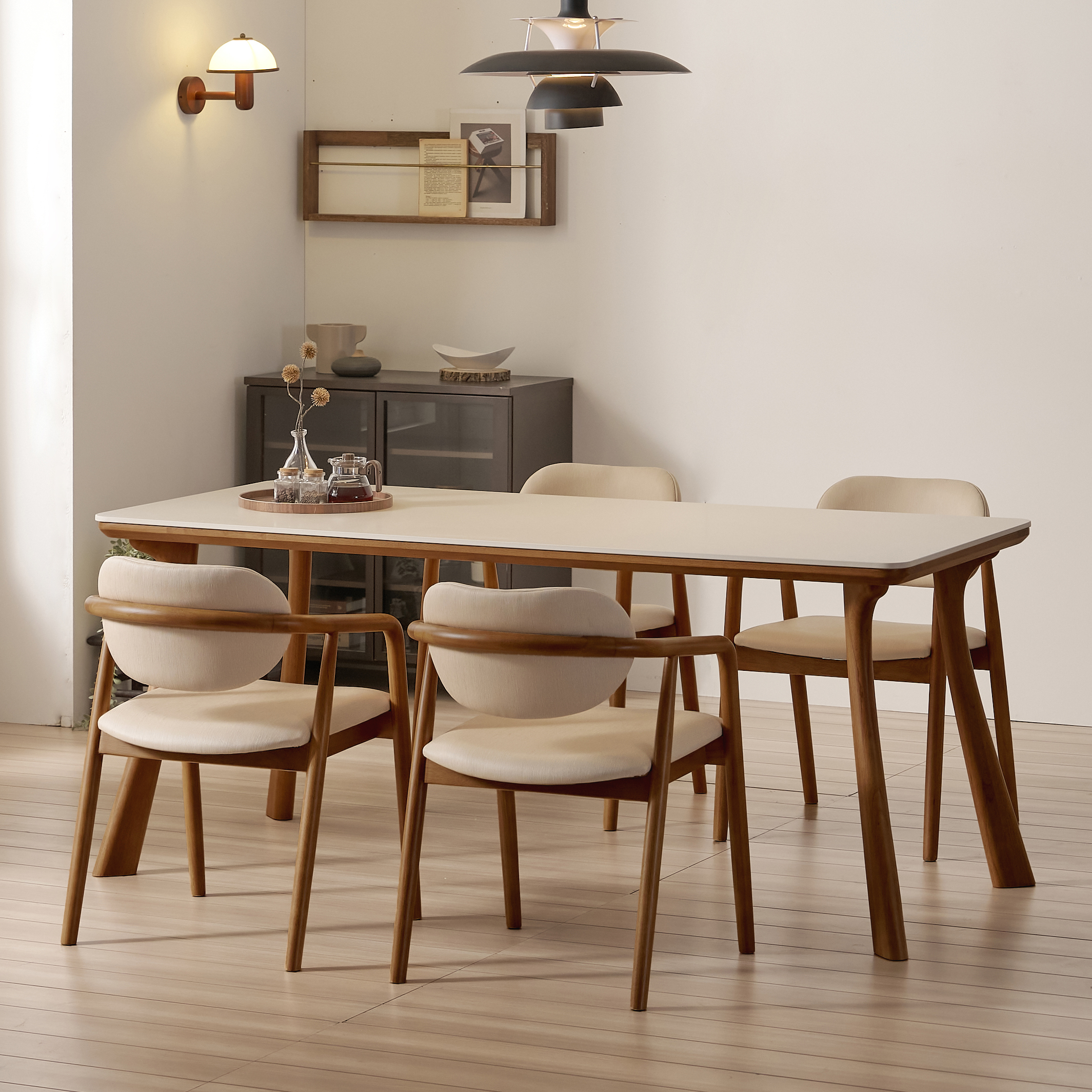 하모니 6인용 원목 포세린 세라믹 식탁 세트 식탁+의자4, 1800mm, 월넛