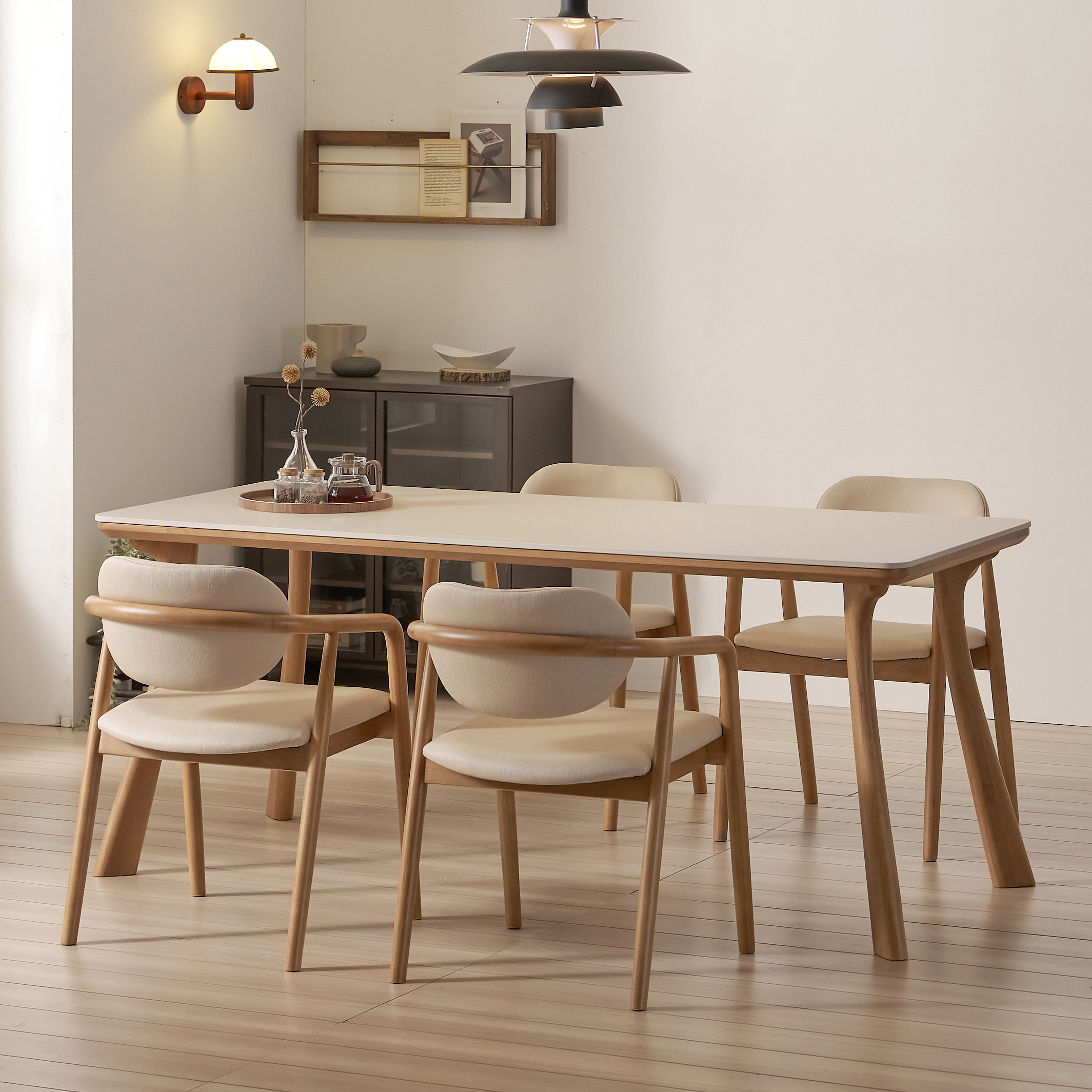 하모니 6인용 원목 포세린 세라믹 식탁 세트 식탁+의자4, 1800mm, 쿠키