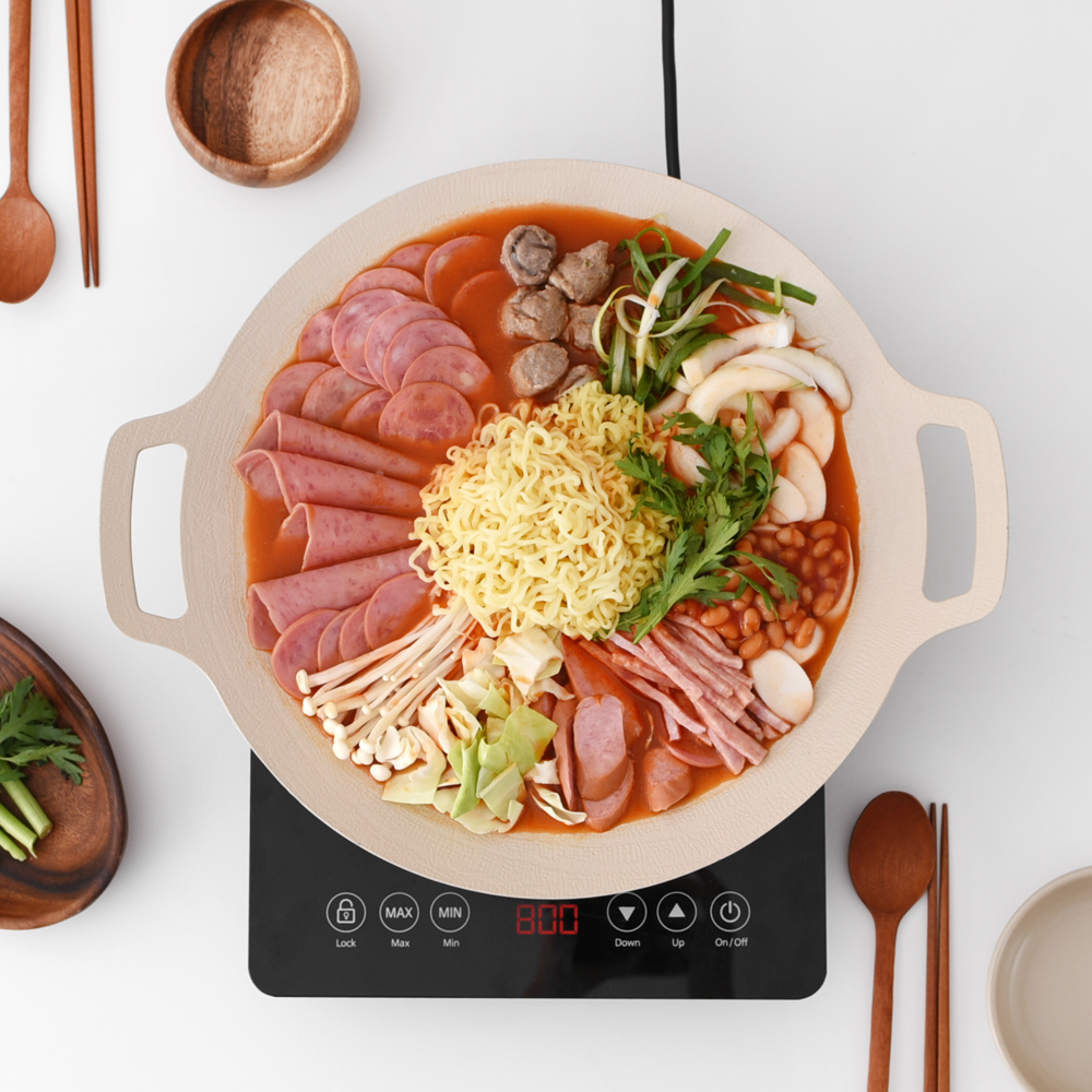 바겐슈타이거 인덕션 사용가능 세라믹 코팅 아이보리 그리들 36cm 캠핑 불판 그릴 바베큐