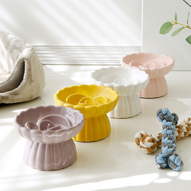 강아지밥그릇 고양이 물그릇 슬로우 급체방지 도자기 애견 식기 식탁 로즈