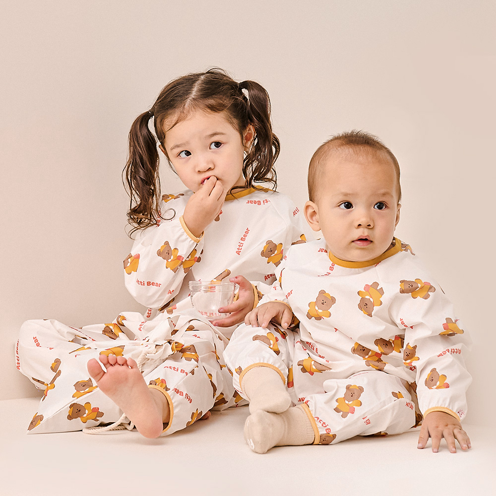 아띠빠스 아기 미술가운 유아 전신 촉감놀이 문센 방수 앞치마 모래놀이옷 아띠베어 S