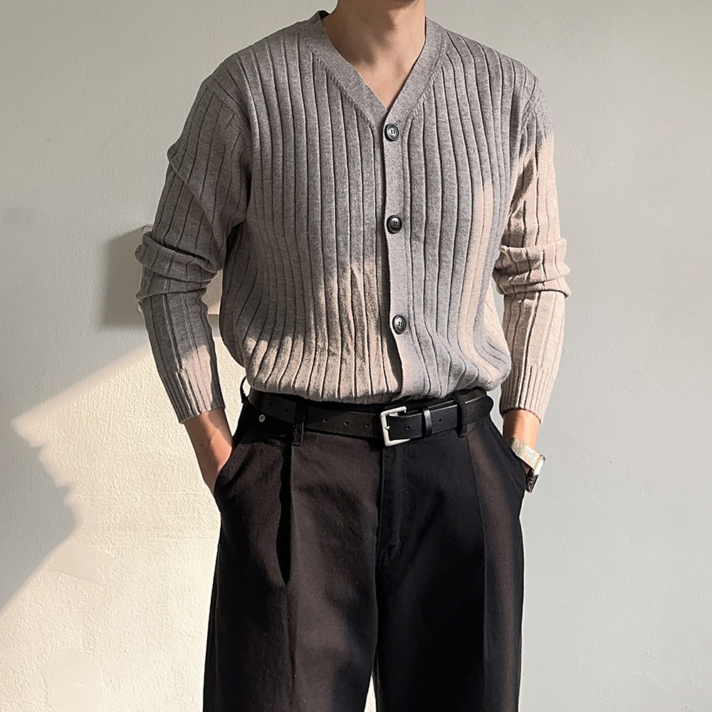남자가디건 머슬핏 회색 브이넥 캐시미어 정장가디건 - 상세 이미지 2