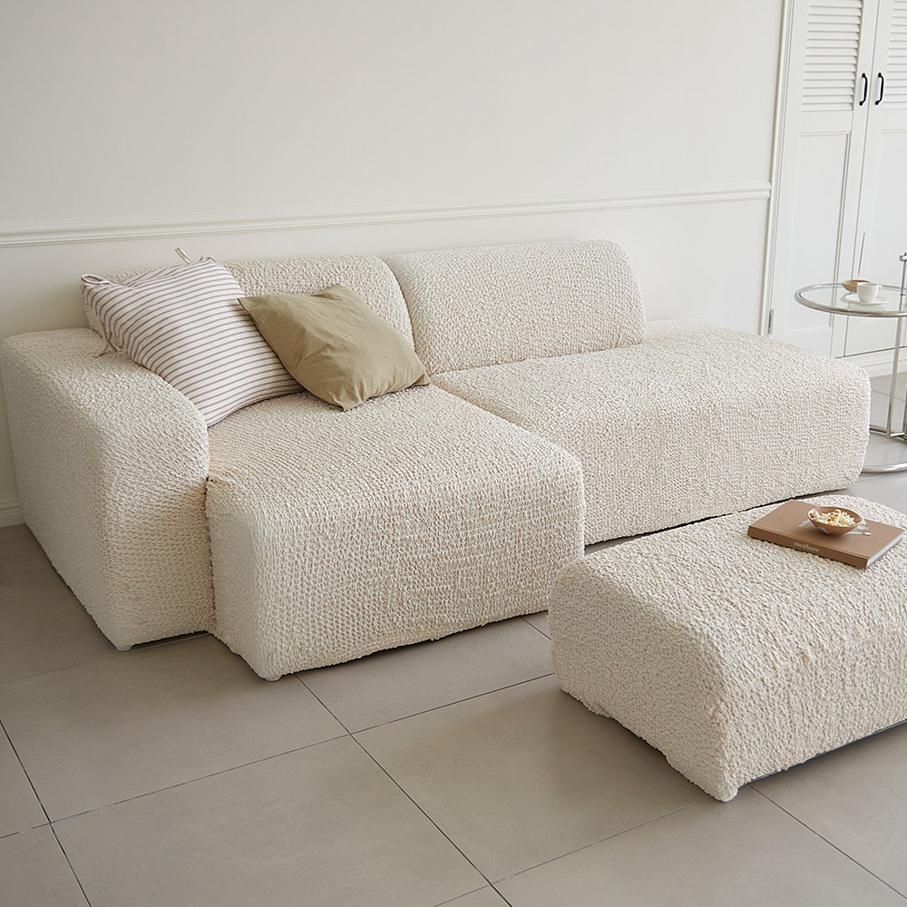 [단독] 올핏 사이즈 고민NO 고탄력 만능 스판 쇼파커버 스툴 세트 아이보리 1 2인용