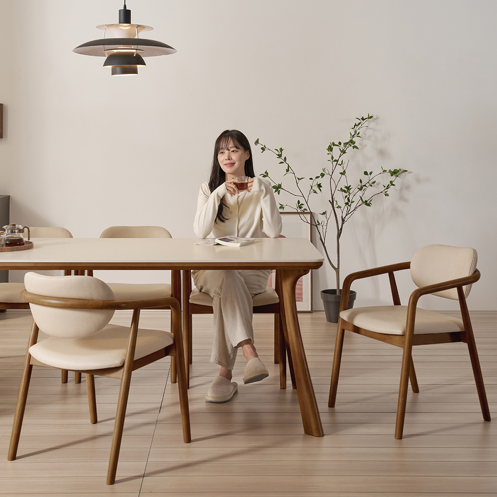 하모니 6인용 원목 포세린 세라믹 식탁 세트 식탁+의자6, 1800mm, 월넛