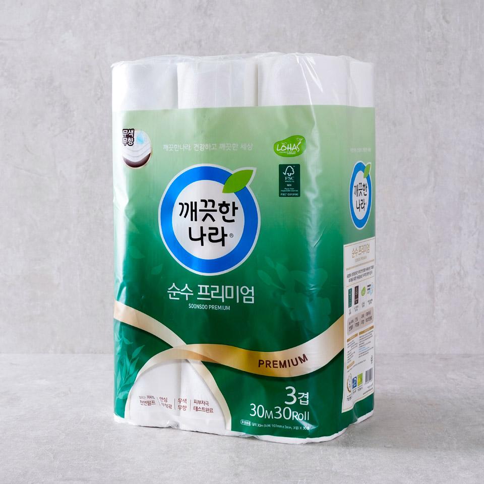 메가마트 깨끗한나라 3겹 데코 순수프리미엄 화장지 30mx30롤 - 상세 이미지 2