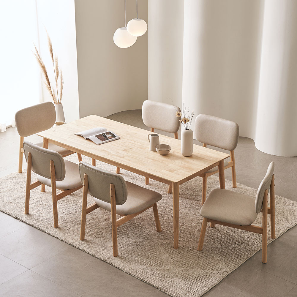 장인가구 칸토르모노 원목 낮은 식탁 테이블 세트 6인 1800 패밀리 SE0등급