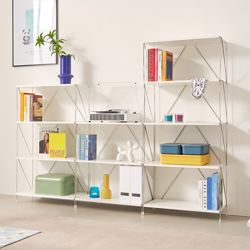 E0자재 메르시 스틸프레임 철제 DIY 책꽂이 책장 5단 600 화이트 프레임