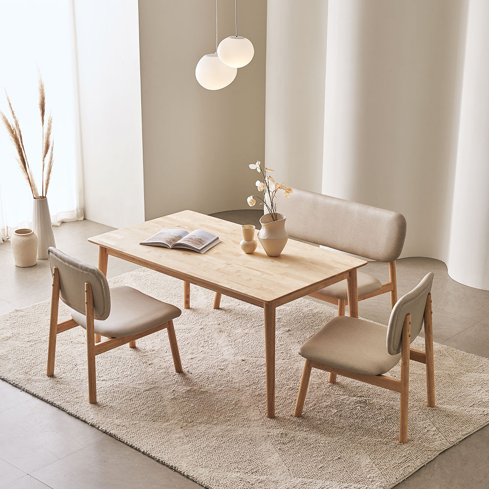 장인가구 칸토르모노 원목 낮은 식탁 테이블 세트 4인 1400 패밀리 SE0등급