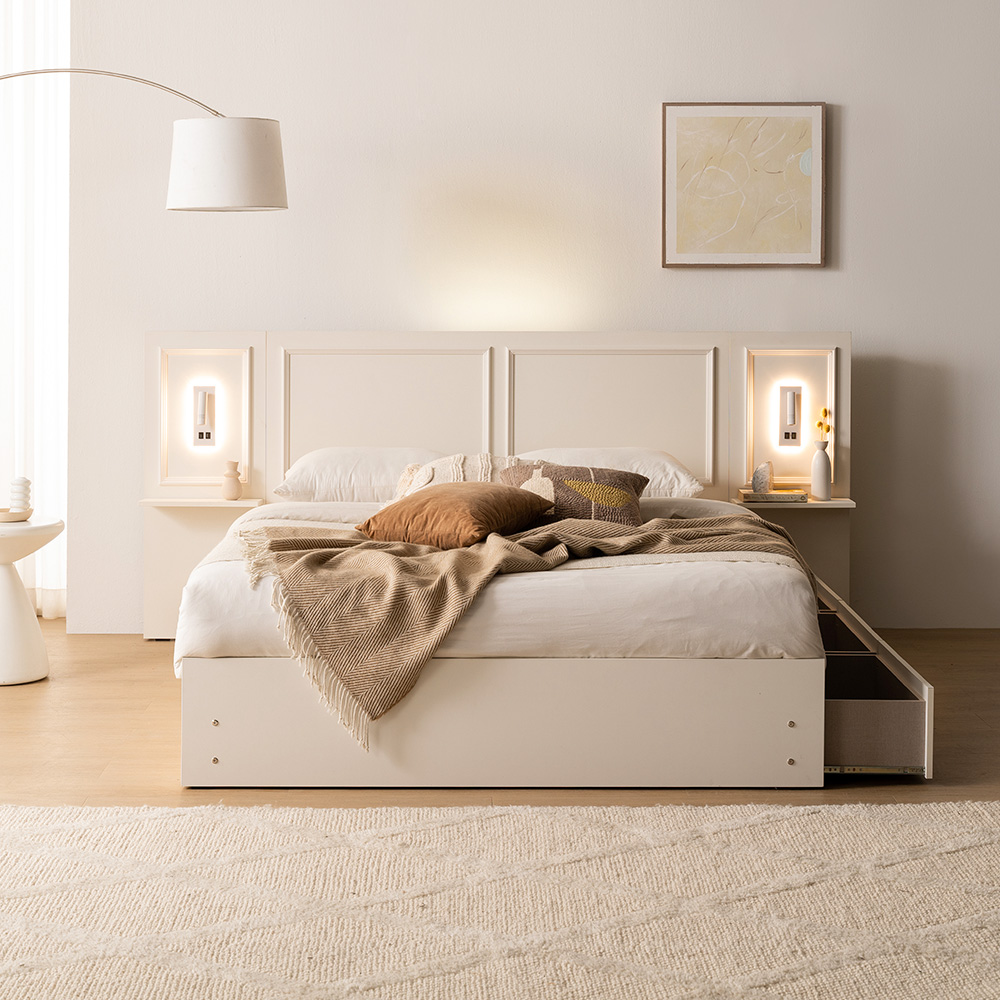 이노센트 블루밍 LED 호텔 수납 침대 SS＋본넬 매트리스 i105081