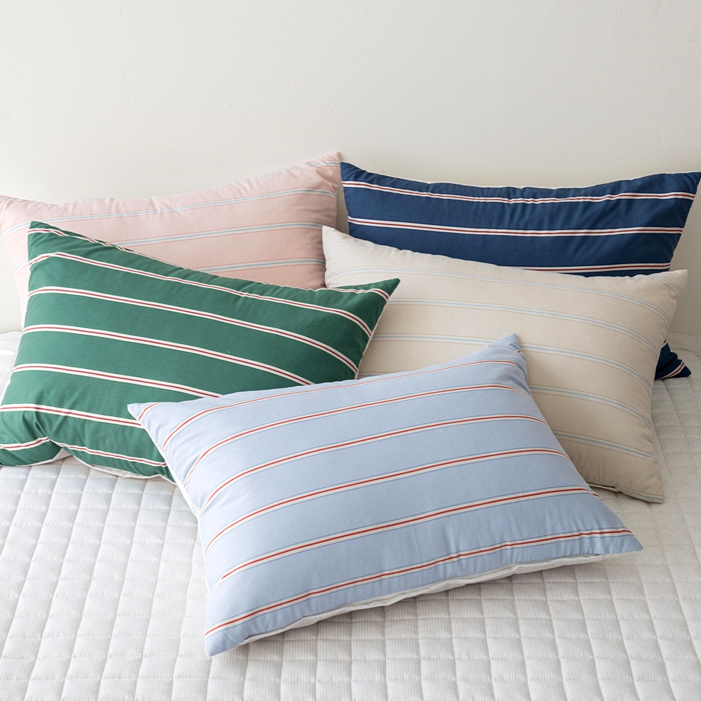 기숙사 이불 신학기 스트라이프 알러지방지 차렵이불 패드 베개 커버 세트 베이지, SS(슈퍼싱글)