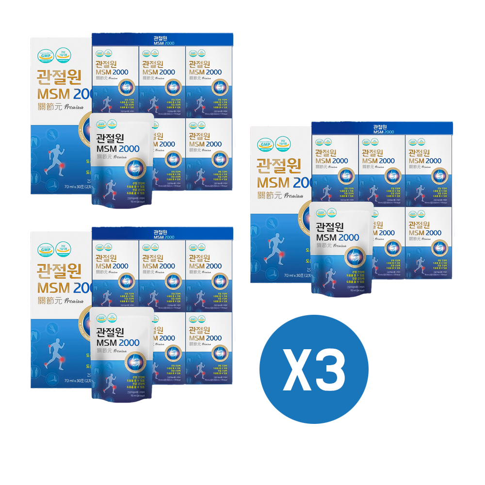 MSM 식이유황 무릎관절 연골 건강기능식품 30포, 3개