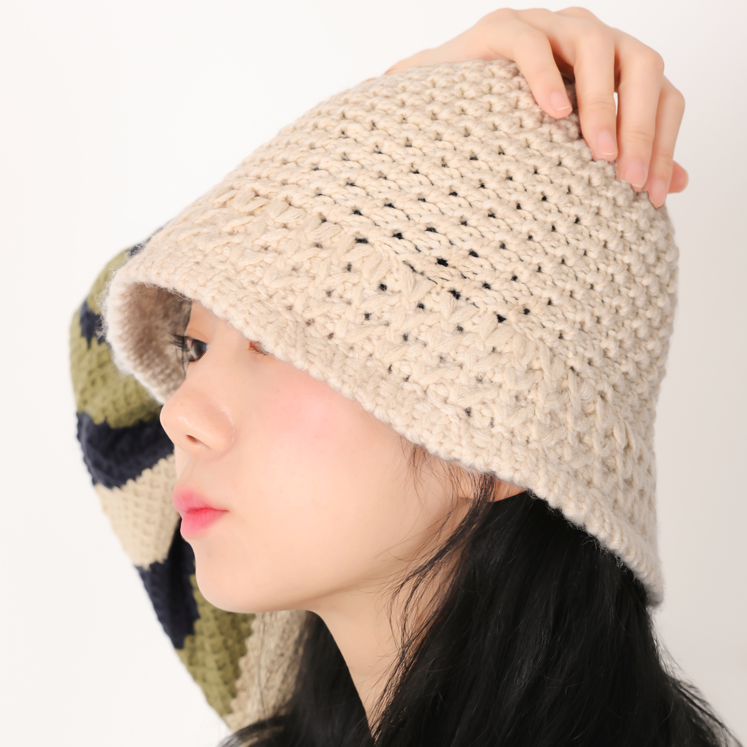 국내생산 니트 뜨개 벙거지 가을 겨울 크로쉐 버킷햇 여성 무지 모자