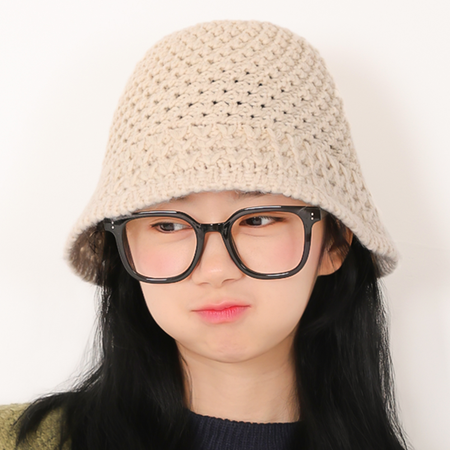 국내생산 니트 뜨개 벙거지 가을 겨울 크로쉐 버킷햇 여성 무지 모자