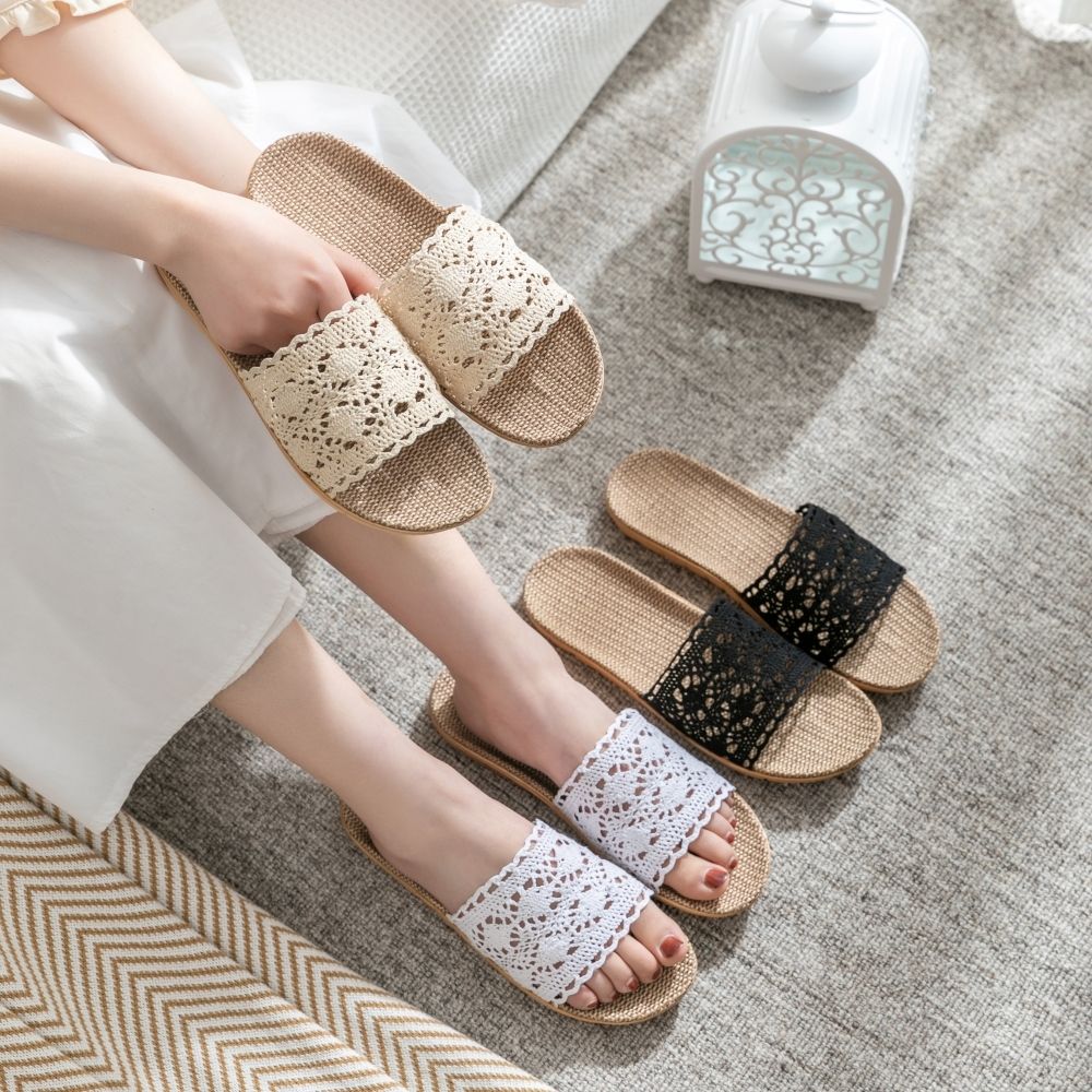 1개+1개 여성 실내화 여름 거실화 라탄 왕골 레이스 슬리퍼