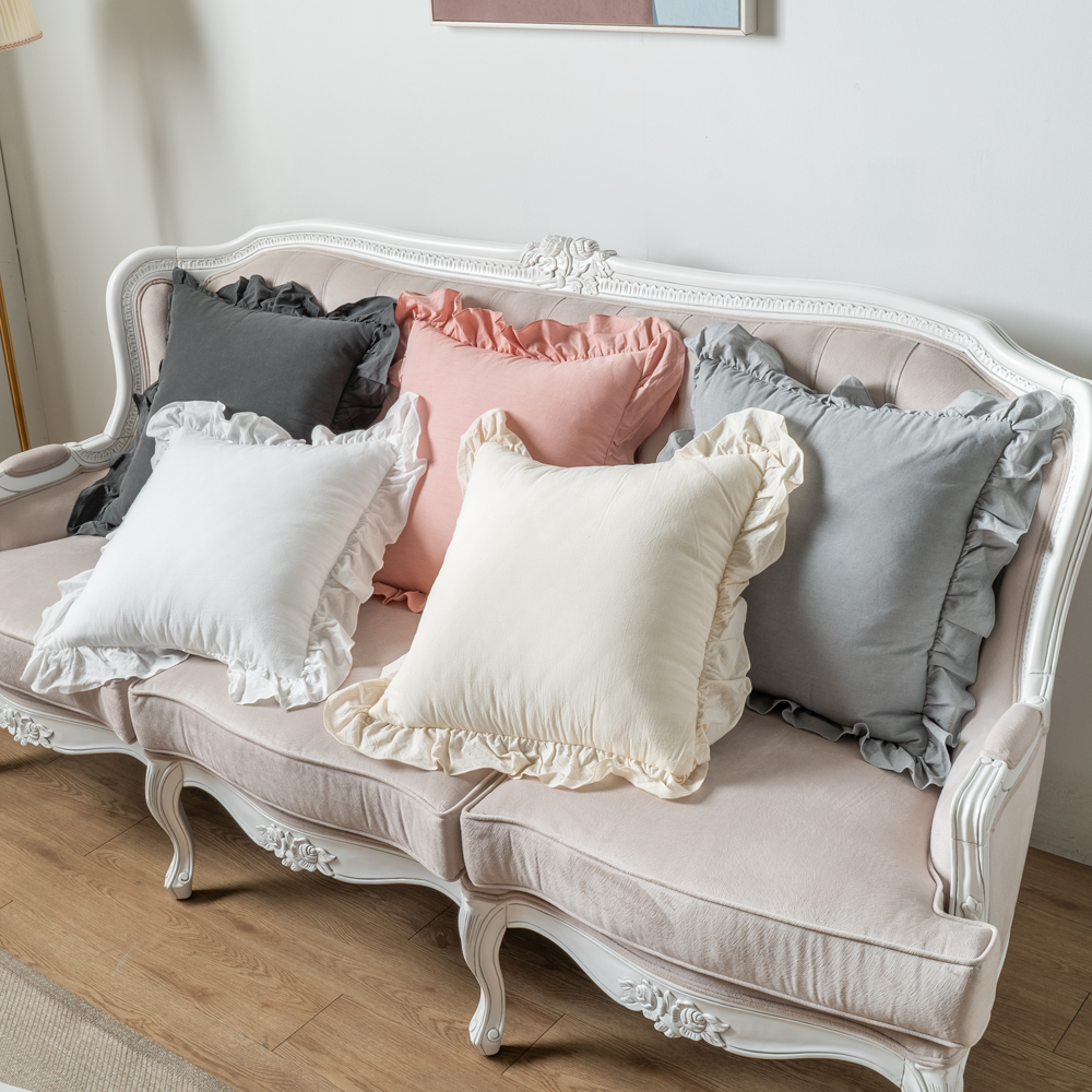 프릴 북유럽 거실 쇼파 쿠션 커버 순면 인테리어 2.핑크(솜X), 50cm x 50cm