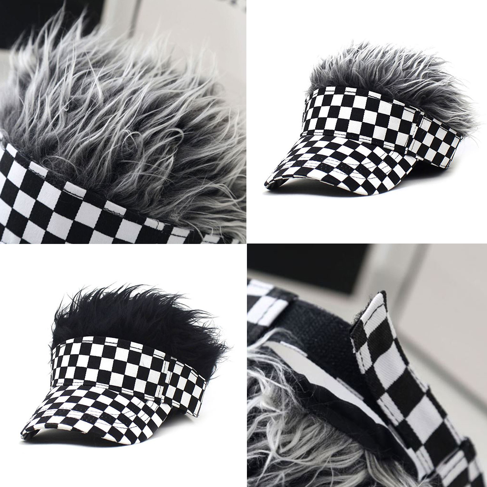 일체형 인모 썬캡 인조 모발 자외선 차단 보온 골프 모자 - 상품 이미지