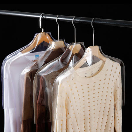 [리버스드림]투명 하프 PVC 옷 커버 행거 가리개 보관 비닐 가림막 덮개 흰옷 보호 드레스룸 옷걸이 세탁소 먼지 롱코트 양복 정장 패딩 어깨 자켓 의류 정리 수트 싸개 케이스 의상 셔츠 카바