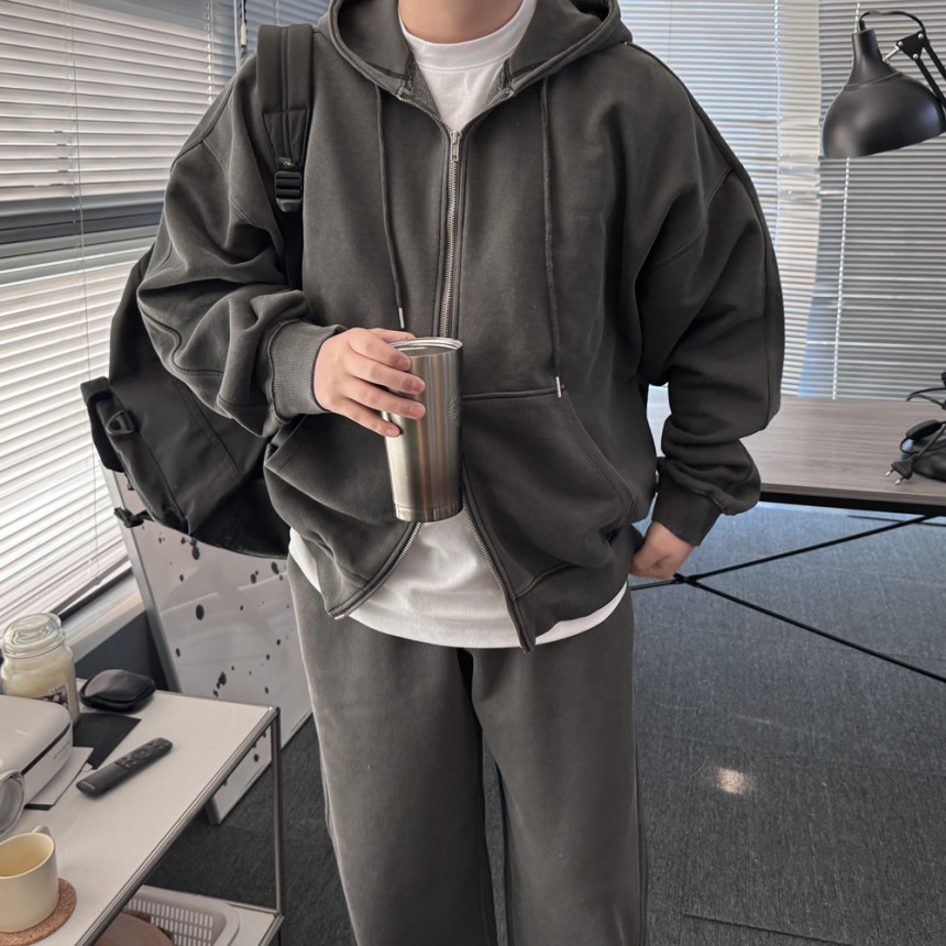 [SET] 남자 커플 오버핏 피그먼트 후드집업 스트링팬츠 트레이닝 셋업 세트 3color 상세 이미지 72
