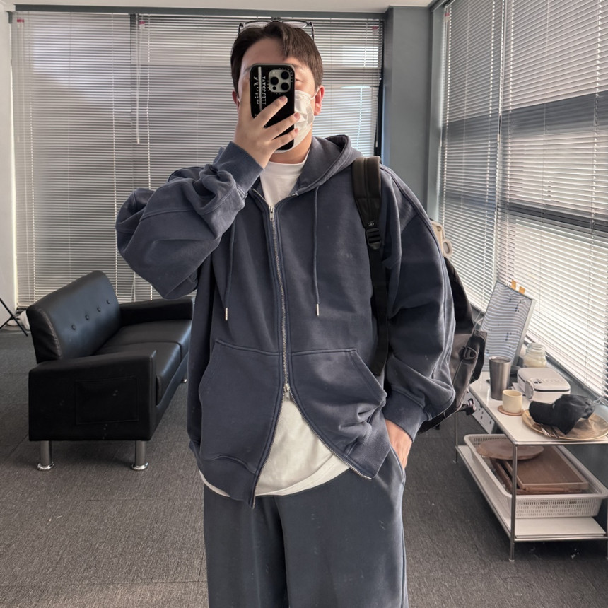 [SET] 남자 커플 오버핏 피그먼트 후드집업 스트링팬츠 트레이닝 셋업 세트 3color 상세 이미지 51