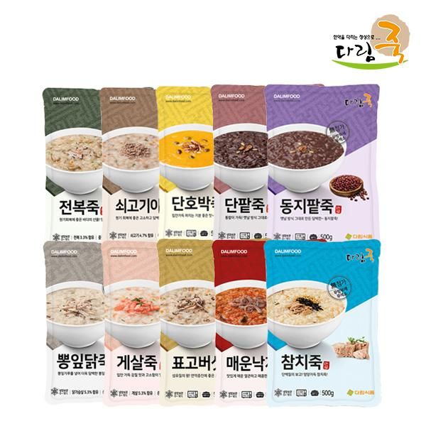 와이지유통 다림죽 맛보기세트 500g x 10팩 : 와이지유통