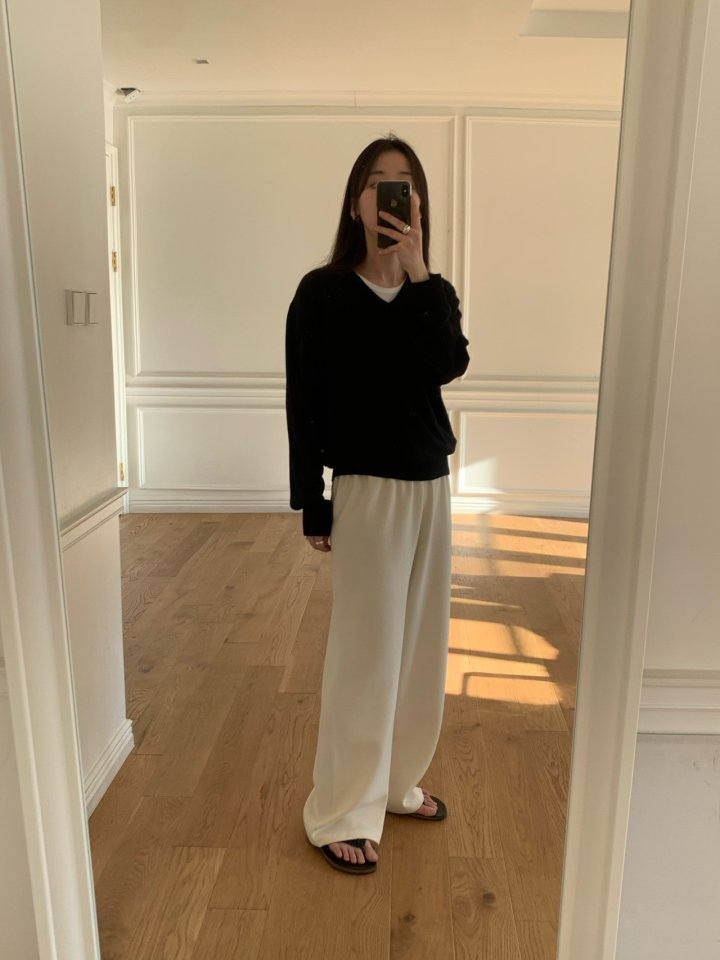 검 당일 / fllanel 플라넬 리브 밴딩 팬츠 스판 세미와이드 일자 이지 바지 (2 color) 상세 이미지 8