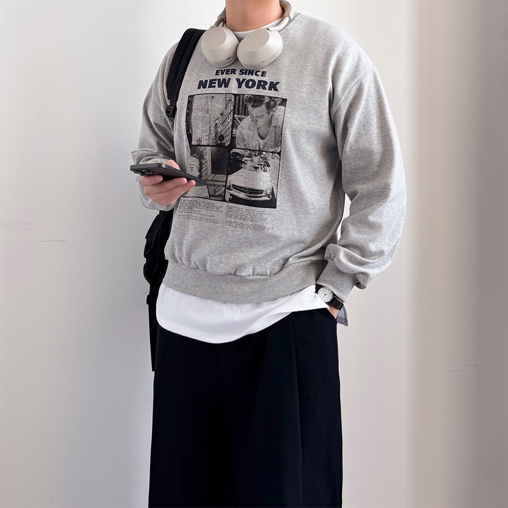 남자크롭맨투맨 남자오버핏맨투맨 어깨넓어보이는옷 - 상품 이미지