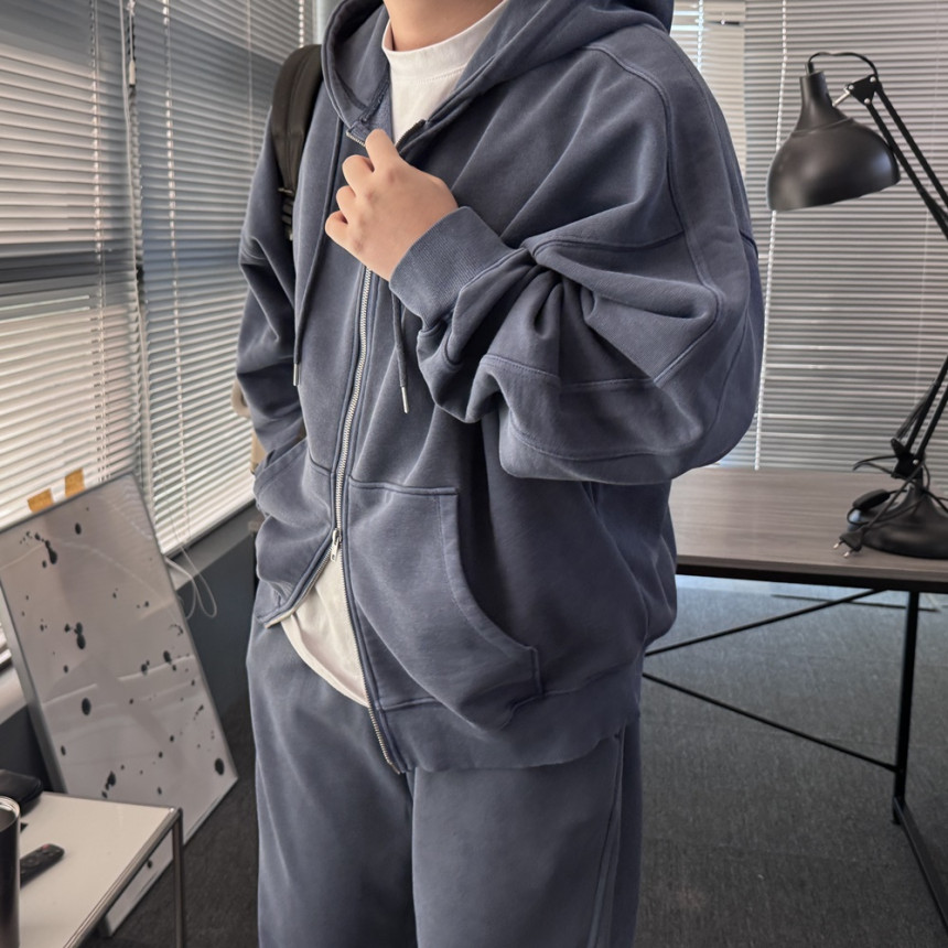 [SET] 남자 커플 오버핏 피그먼트 후드집업 스트링팬츠 트레이닝 셋업 세트 3color 상세 이미지 57