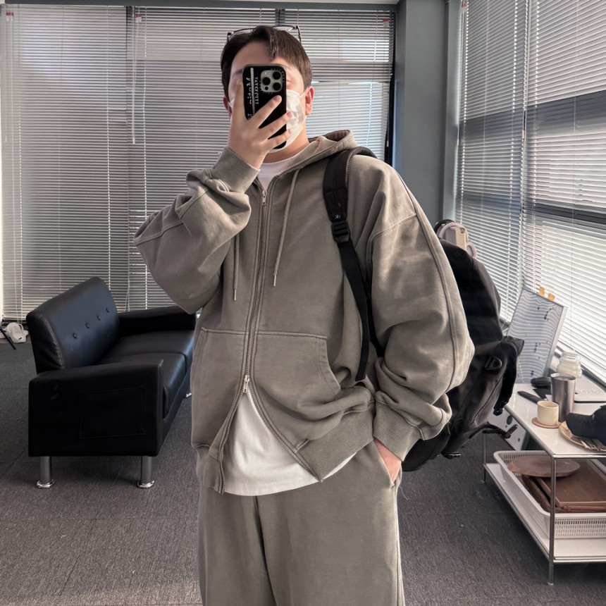 [SET] 남자 커플 오버핏 피그먼트 후드집업 스트링팬츠 트레이닝 셋업 세트 3color 상세 이미지 35