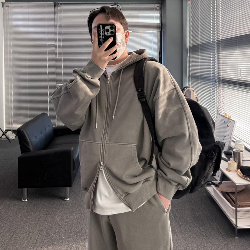 [SET] 남자 커플 오버핏 피그먼트 후드집업 스트링팬츠 트레이닝 셋업 세트 3color 상세 이미지 34