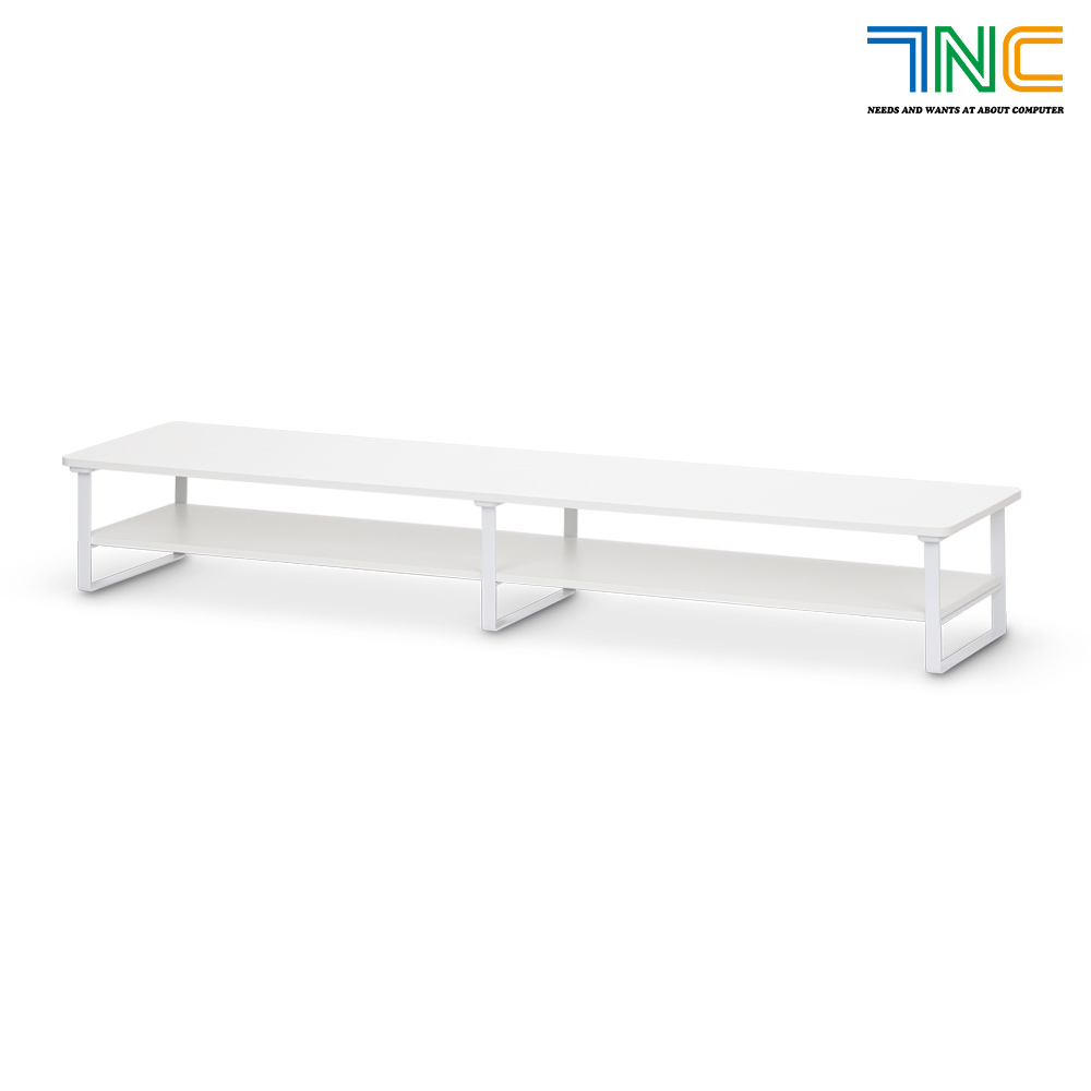 7NC 2단 일체형 듀얼 모니터받침대 높은 수납 컴퓨터 받침 선반 스탠드 책상 와이드 우드 1000mm, 화이트