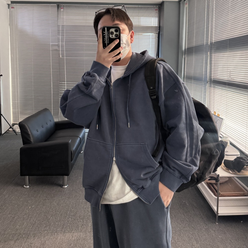 [SET] 남자 커플 오버핏 피그먼트 후드집업 스트링팬츠 트레이닝 셋업 세트 3color 상세 이미지 50