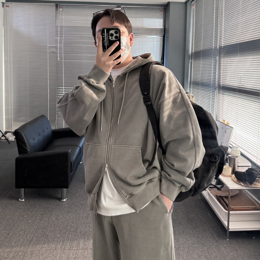 [SET] 남자 커플 오버핏 피그먼트 후드집업 스트링팬츠 트레이닝 셋업 세트 3color 상세 이미지 33