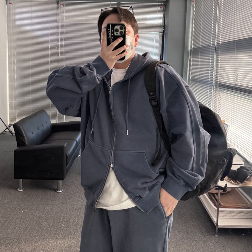 [SET] 남자 커플 오버핏 피그먼트 후드집업 스트링팬츠 트레이닝 셋업 세트 3color 상세 이미지 49